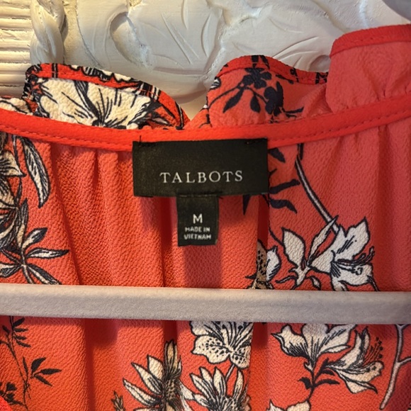 Fun Talbots red black and cream print dress. flirty ruffle on hem. - Picture 2 of 6